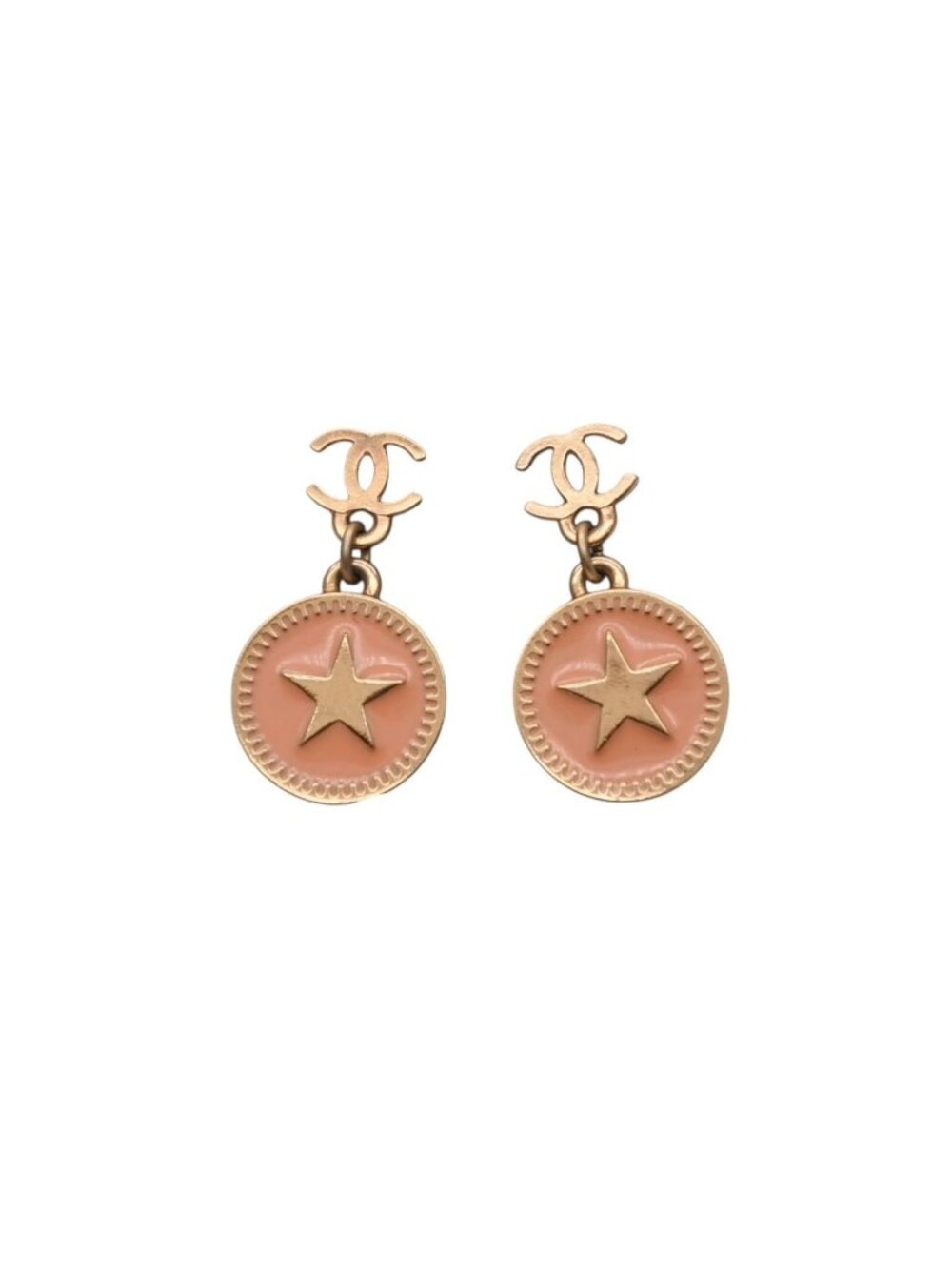 Chanel CC Logo Star Medal Earrings Gold Plated
